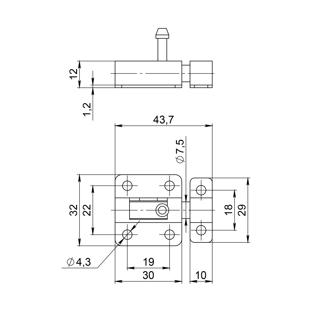 Шпингалет мебельный металлический SPD40х30 WH белый