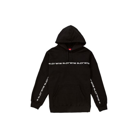 Supreme FW18 Text Stripe Hooded Sweatshirt Black