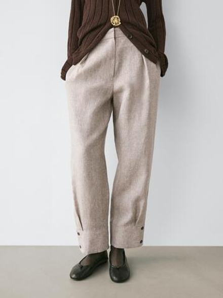 Massimo Dutti Брюки костюмные с пряжкой, бежевый