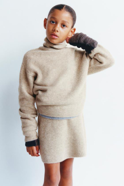 ZARA ВЯЗАНАЯ ЮБКА, СЕРО-КОРИЧНЕВЫЙ