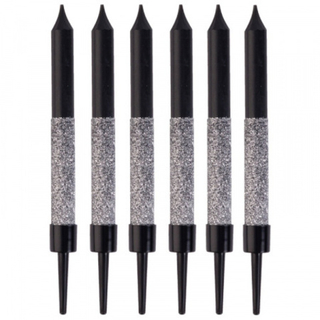 Веселая затея Свечи для торта 8см Глиттер черные серебро /6 шт