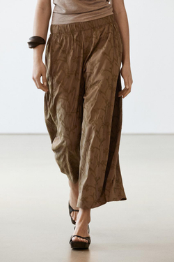 Massimo Dutti Брюки с вышивкой и эластичным поясом, хаки