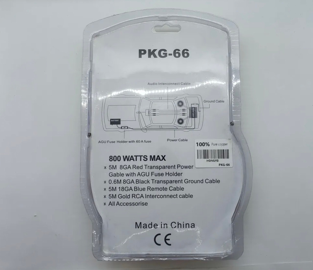 PKG-66 / Комплект проводов для установки 2-х канального усилителя и сабвуфера, медные кабели, PKG-66 - 8GA, TG (1 шт. / комплект)