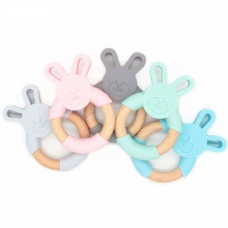 Детский прорезыватель из силикона и дерева "Зайка"