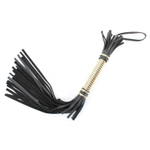 Чёрная кожаная плетка с золотистой рукоятью - 45 см. (Цвет: черный с золотистым)