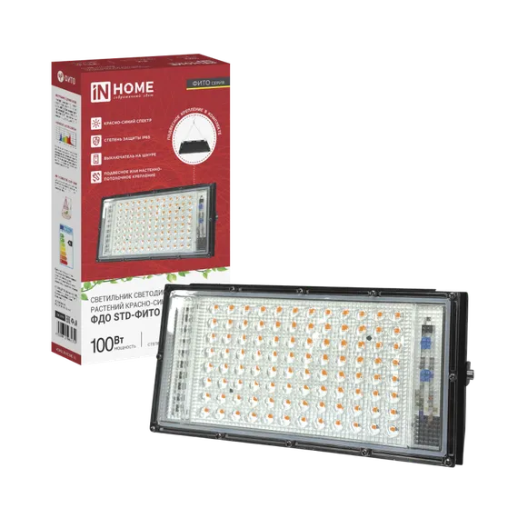 Прожектор светодиодный ФДО STD-ФИТО красно-синий спектр 100Вт IP65 черный IN HOME