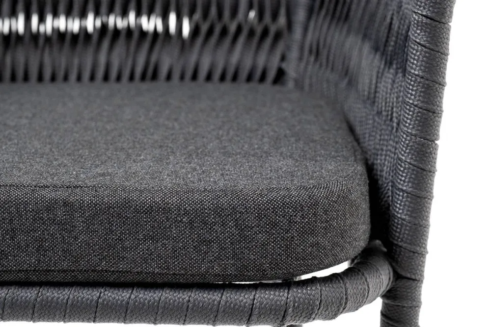 "Бордо" стул барный плетеный из роупа (колос), каркас из стали серый (RAL7022) муар, роуп серый 15мм, ткань темно-серая 027