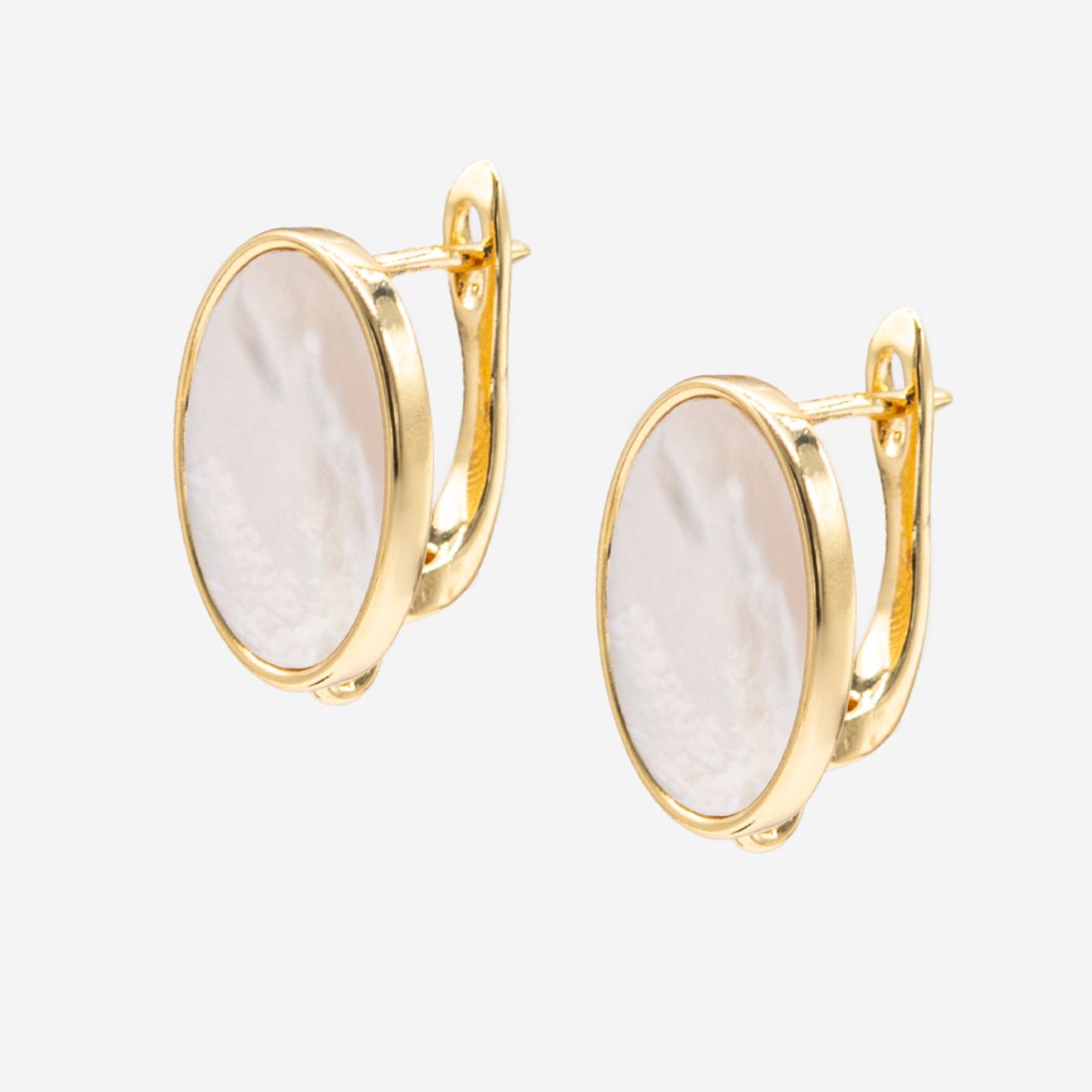 Швензы "Зеркальце" с натуральным перламутром 15,6*11,8мм, позолота