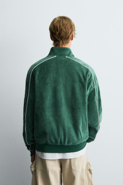 ZARA ВЕЛЮРОВАЯ ТОЛСТОВКА НА МОЛНИИ, ЗЕЛЕНЫЙ