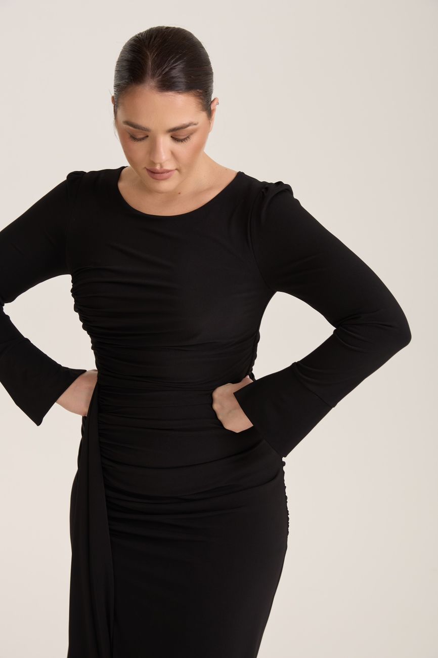 Платье трикотажное с драпировками, черный