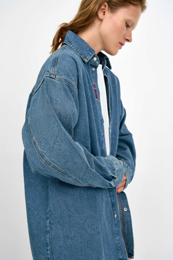 Джинсовая рубашка женская WOMAN JEANS SHIRT DARK BLUE
