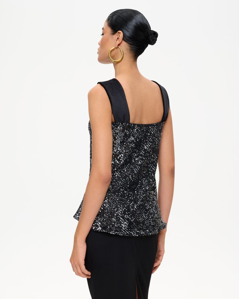 Топ из пайеток и бархата с бантом