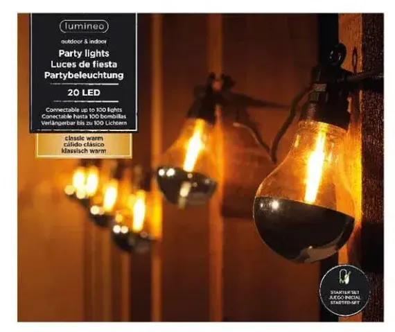 Светодиодная ретро гирлянда Серебро Эдисона 9.5 м., 220 V, 20 LED ламп теплого свечения, соединяемая, черный ПВХ провод, Kaemingk (490110)