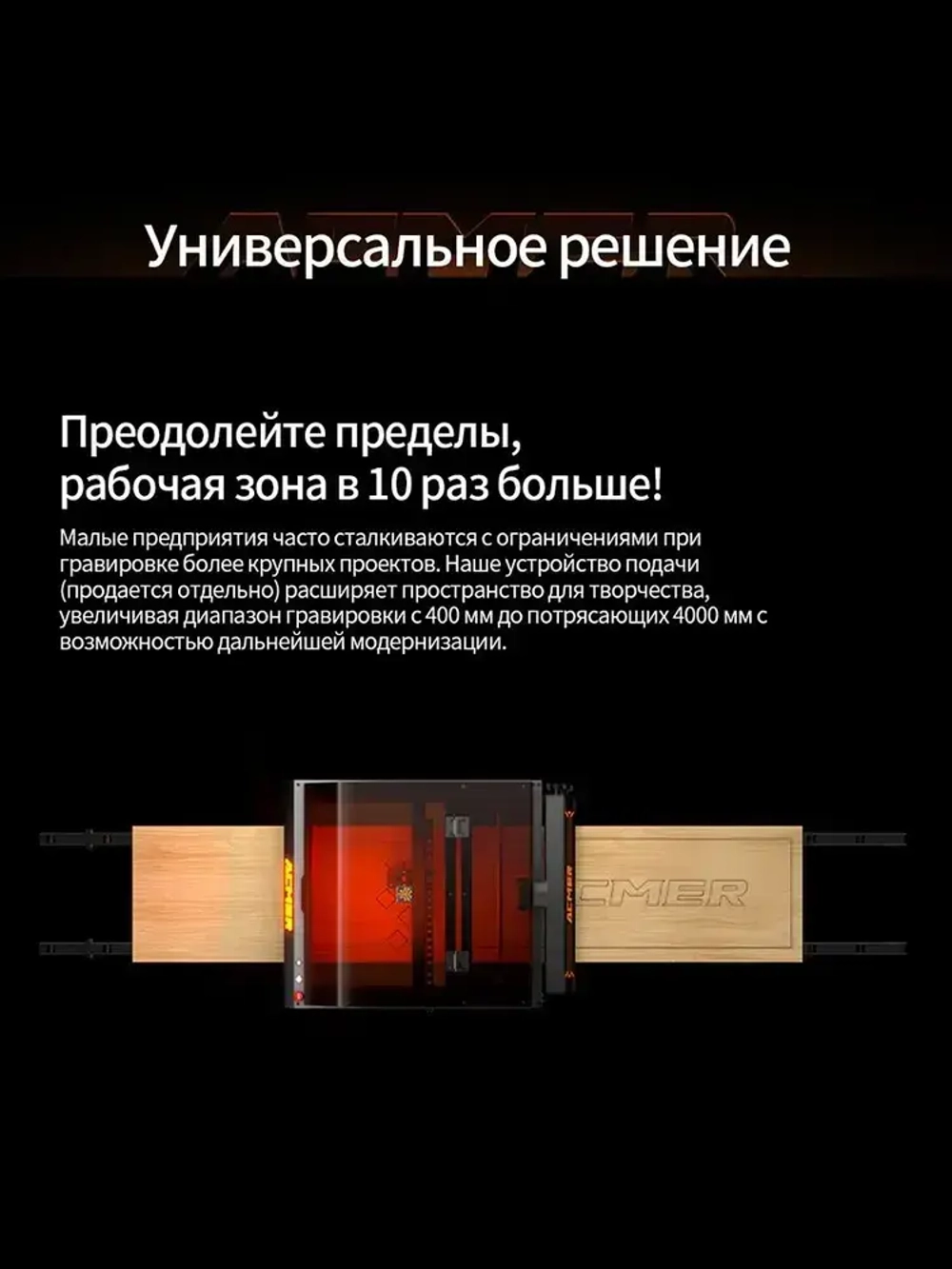 Лазерный гравёр ACMER P3 48 Вт закрытого типа гравировка по дереву, акрилу, коже и МДФ, рабочая зона 400 390 мм, высокая точность
