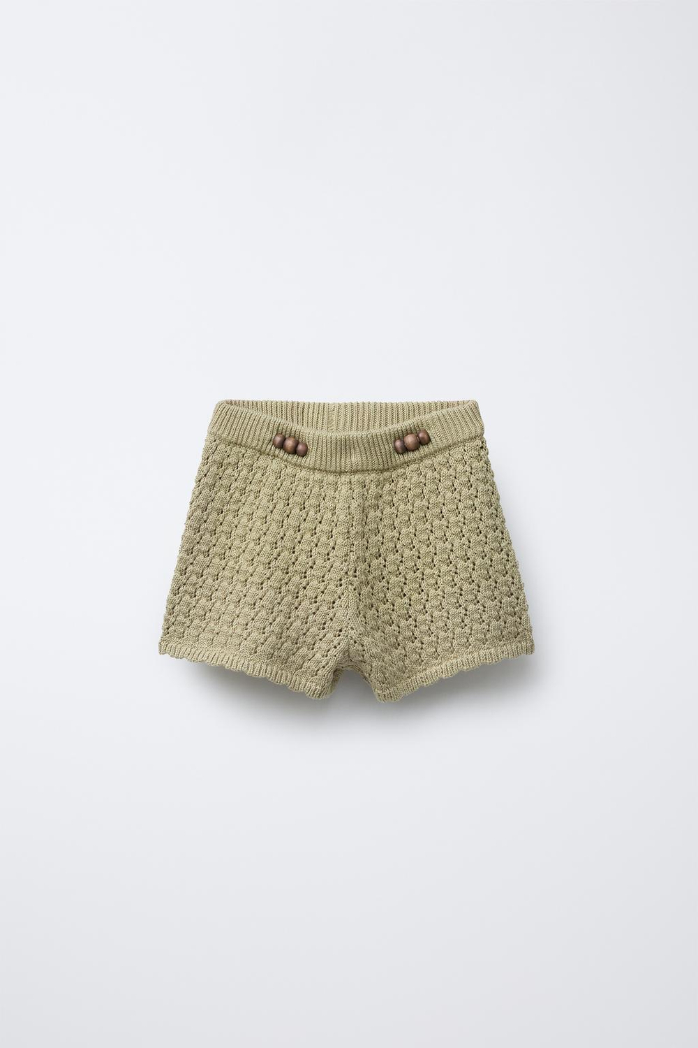 ZARA ТРИКОТАЖНЫЕ ШОРТЫ С БУСИНАМИ, СВЕТЛЫЙ ХАКИ