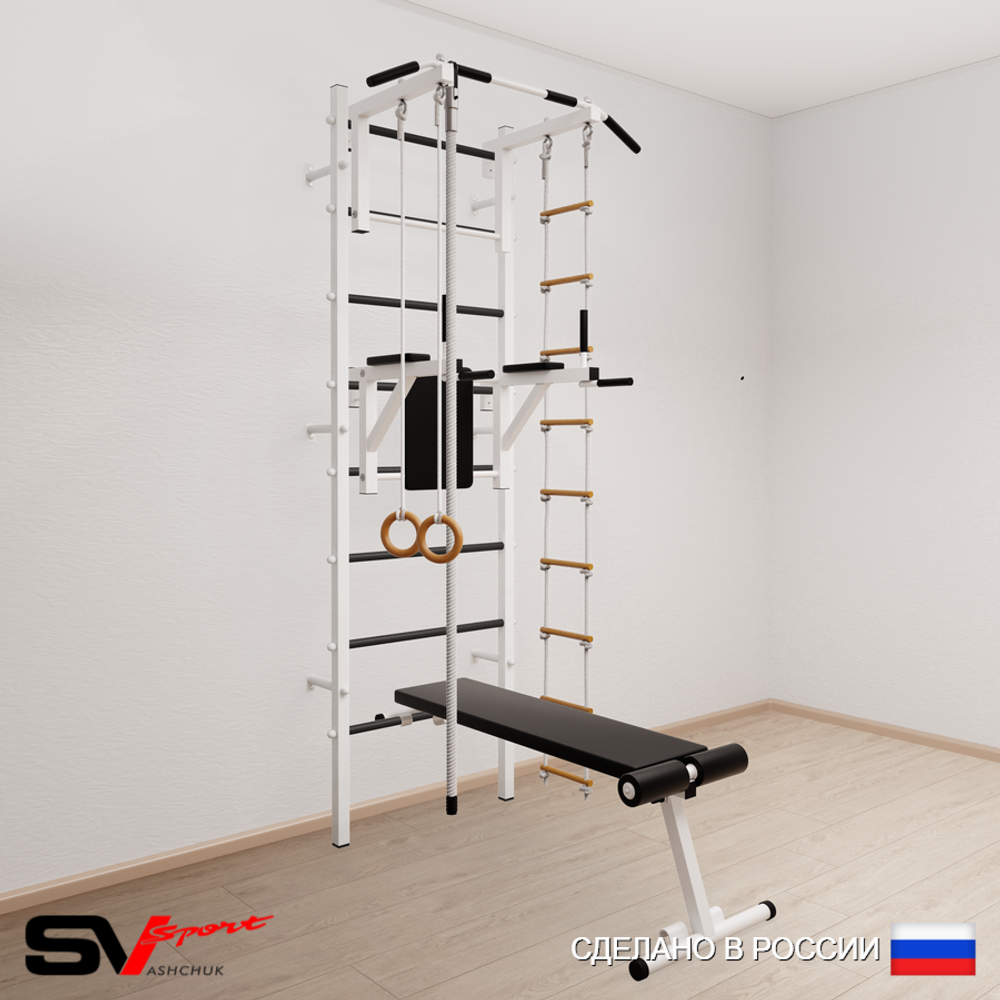 Шведская стенка Sv Sport усиленная 606 (Турник стандарт/Брусья/Скамья/Канат/Кольца/Лестница)