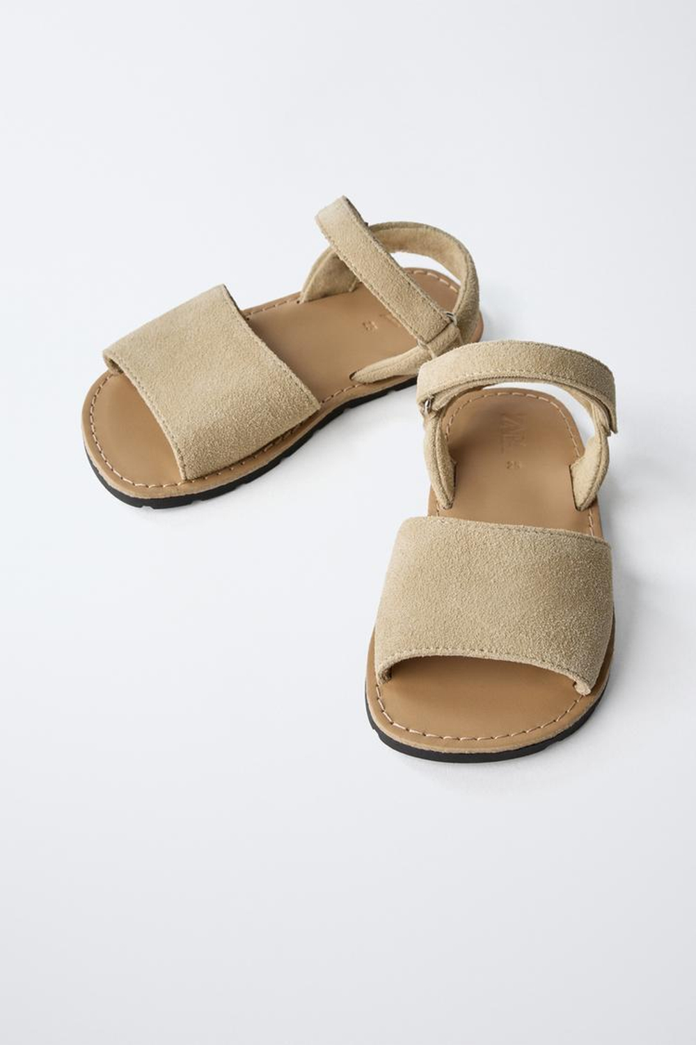 ZARA КОЖАНЫЕ САНДАЛИИ, ПЕСОЧНО-КОРИЧНЕВЫЙ