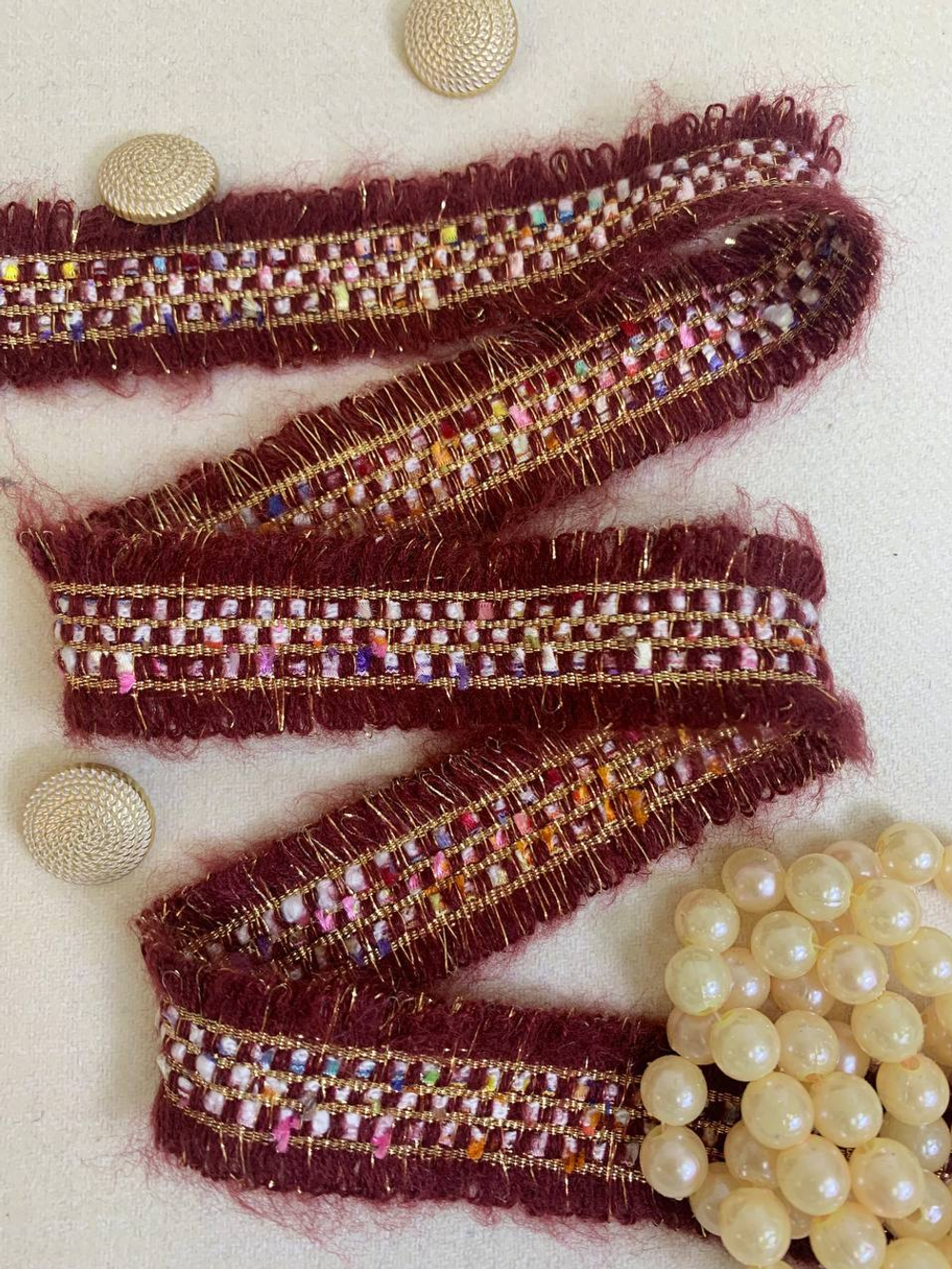 тесьма "шанель", 3,0см бордо/золото/розовый св