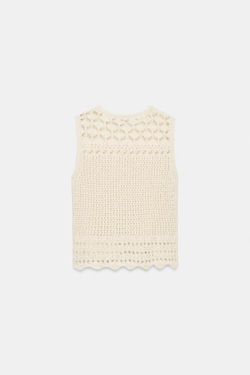 ZARA ТОП ИЗ ТРИКОТАЖА POINTELLE, ЭКРЮ