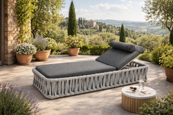 Шезлонг лежак БИАРРИЦ алюминий / роуп черный,серый