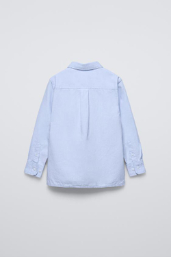 ZARA РУБАШКА ИЗ РЕЛЬЕФНОЙ ТКАНИ С КАРМАНОМ, НЕБЕСНО-ГОЛУБОЙ