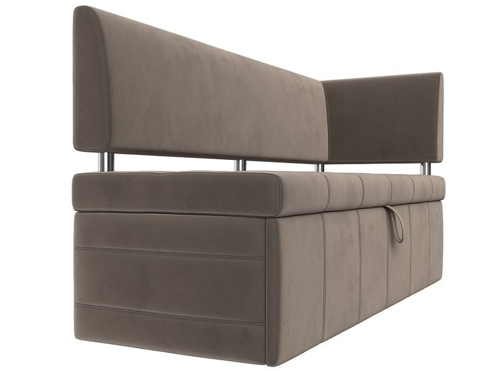 Диван кухонный прямой Стоун с углом правый, Коричневый, Велюр, 107269