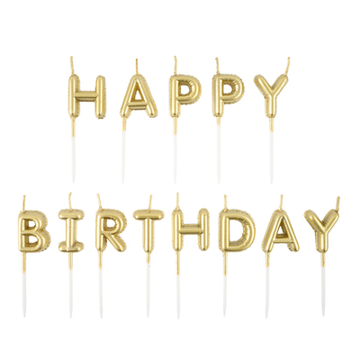 Свечи-буквы «HAPPY BIRTHDAY» в золотом цвете с держателем 6 см