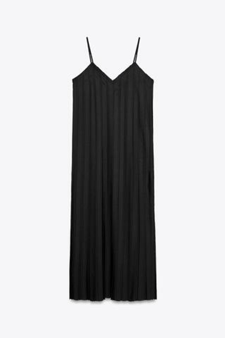 ZARA ПЛИССИРОВАННОЕ ПЛАТЬЕ МИДИ — ZW COLLECTION, ЧЕРНЫЙ
