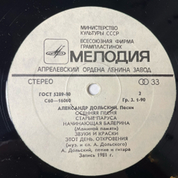 Винтажная виниловая пластинка LP Александр Дольский Песни (СССР 1981)