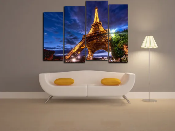Модульная картина "Ночная Эйфелева башня"