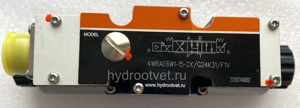 4WRAE6W1-15-2X/G24K31/A1V - Пропорциональный распределитель со встроенной электроникой Ду6, A1 = ±10 В, номинальный расход 15 л/мин, схема W1-