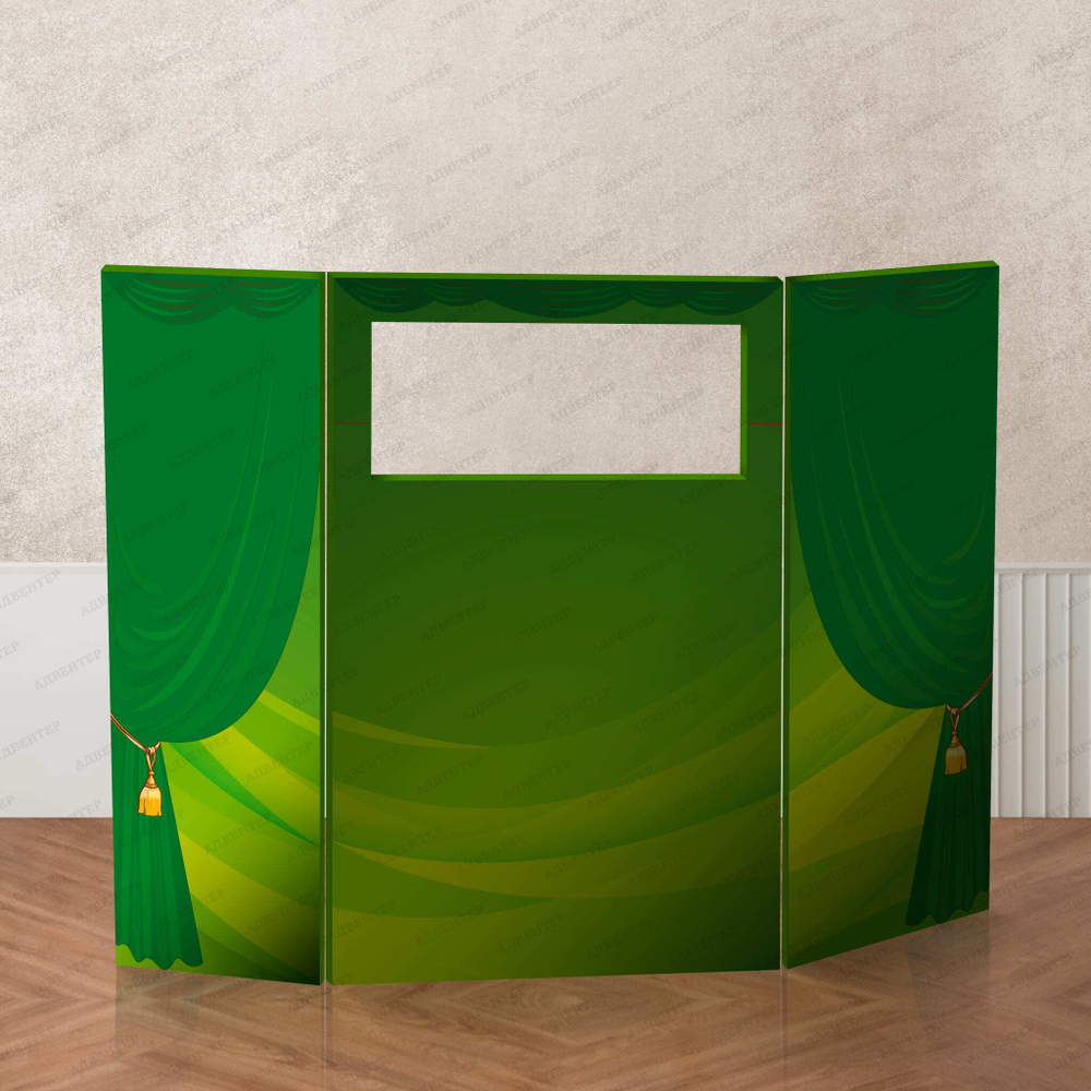 Двусторонняя театральная ширма Сцена зелёная 2517