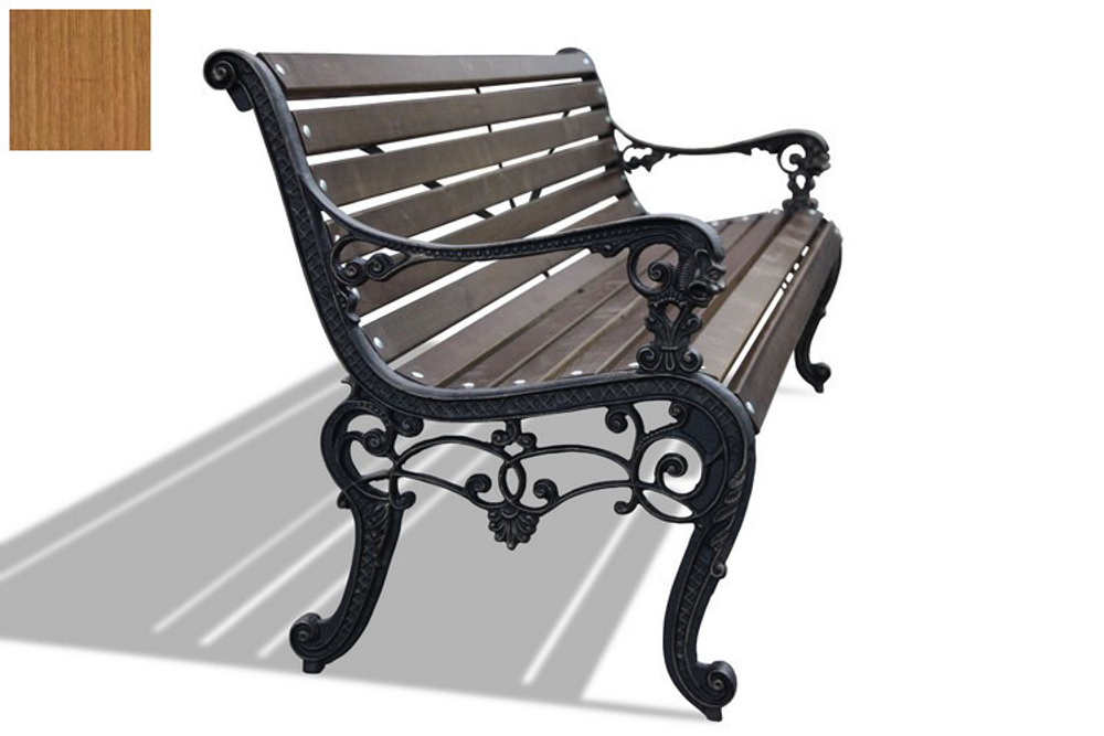 Скамейка чугунная "Лев", сосна 2,0м, брус 30х60мм, тик