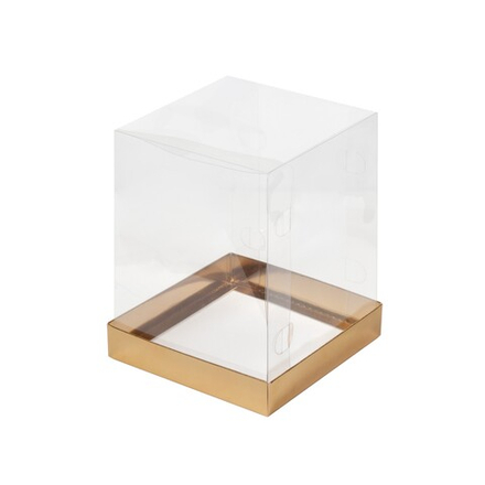Коробка под торт и кулич с прозрачным куполом 15*15см высота 20см, золото