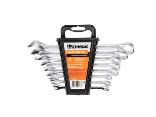 Набор ключей ЕРМАК рожково-накидных 8 предметов 8-19мм, матовые, пластик