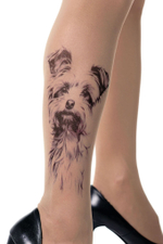 Колготки с принтом в виде терьера (Размер: S-M-L) (Цвет: бежевый)