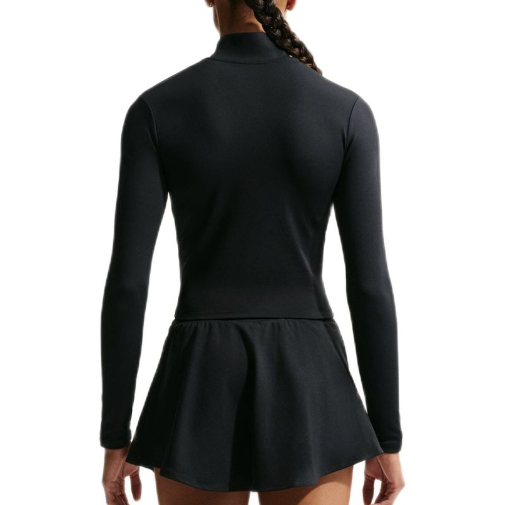 Женская теннисная футболка с длинным рукавом Nike One Dri-Fit 1/4 Zip Mid Layer - black/white/metallic silver