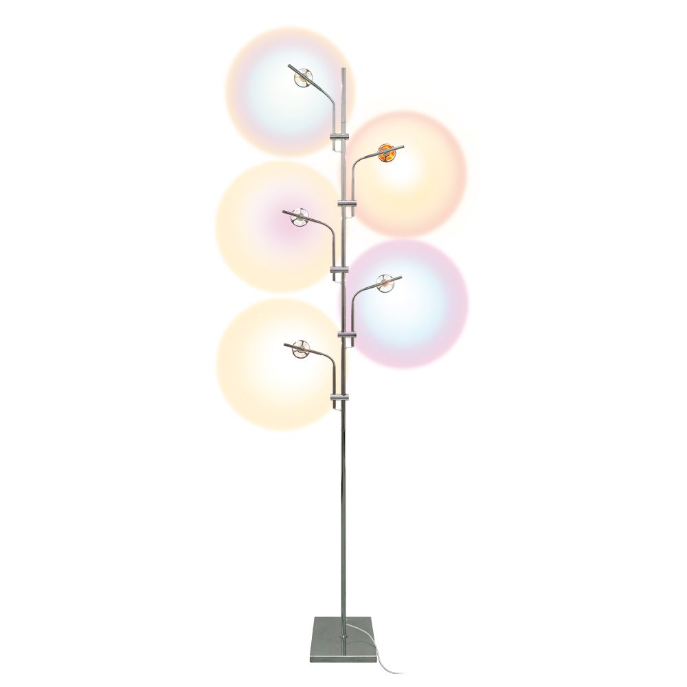 ULM-T640 5x2W-3000K CHROME MULTICOLOR Торшер напольный светодиодный. c регулировкой наклона. с линзами. Сменные светофильтры в-к. Механический выключатель. Металл. Хром. ТМ Uniel