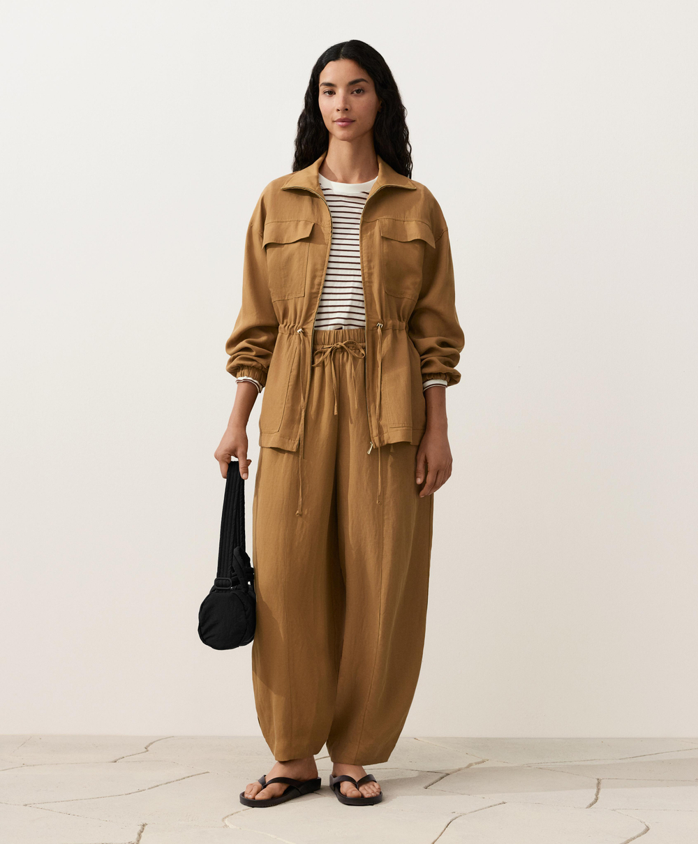 OYSHO Брюки-баллоны из смеси лиоцелла и 24% льна со швами, медный