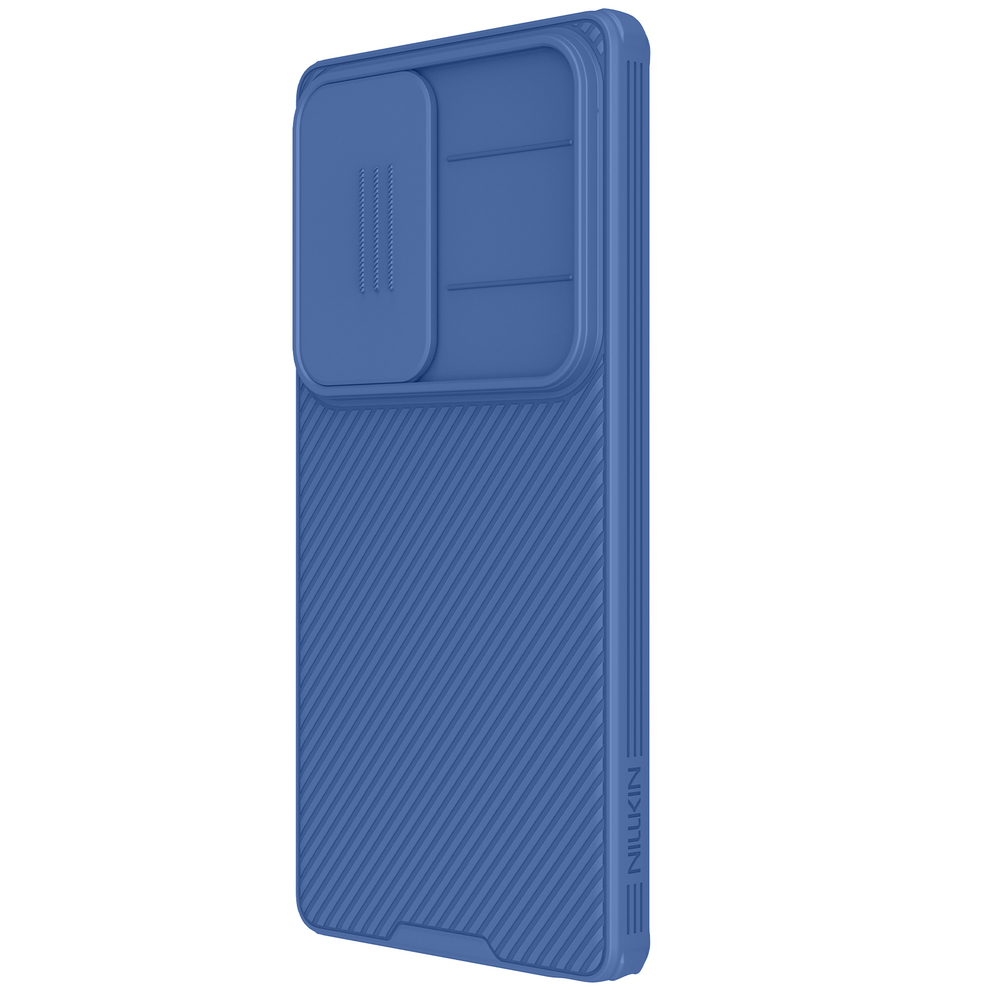 Чехол синего цвета с защитной шторкой для камеры от Nillkin на Samsung Galaxy S25 Ultra, серия CamShield Pro Case
