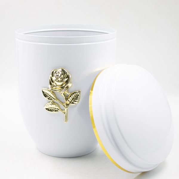 Урна для праха металл белый глянец "Роза"