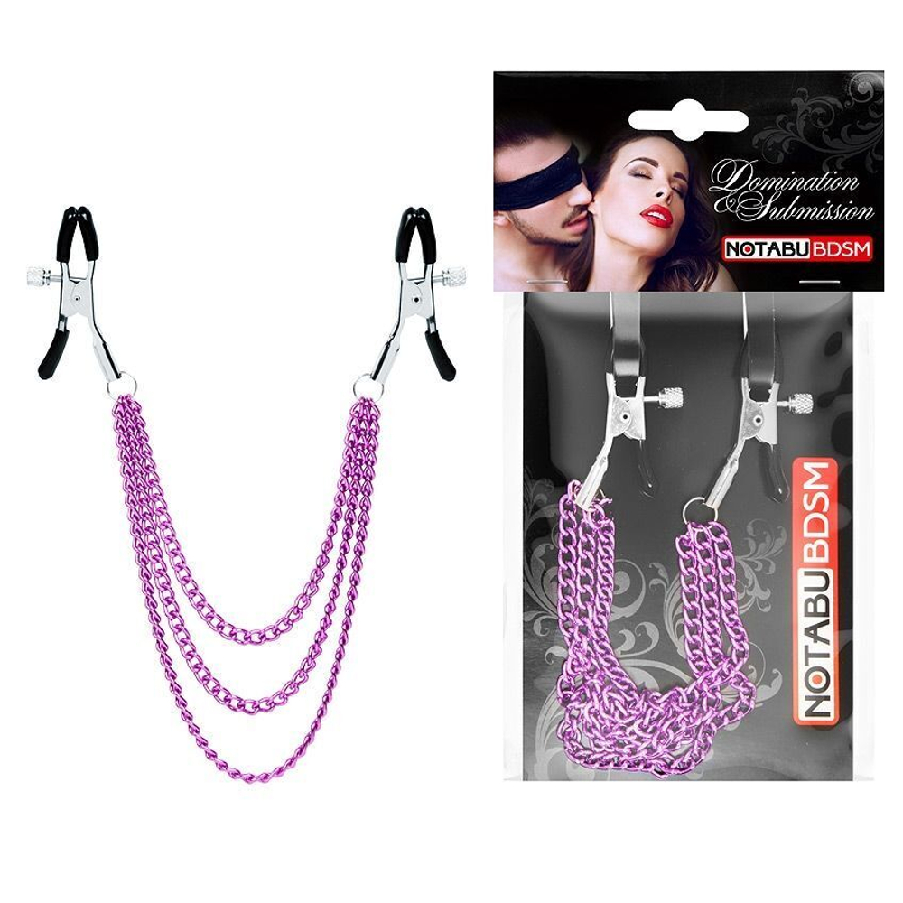 Оригинальные зажимы на соски с тройной розовой цепочкой (Цвет: розовый)