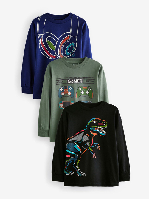 Лонгслив для мальчика Next 683-149, 3 шт., Черный, Хаки, Синий