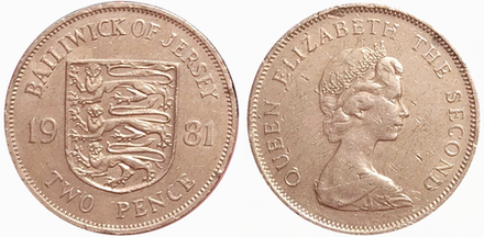 Джерси 2 пенса, 1981 Королева Елизавета II XF