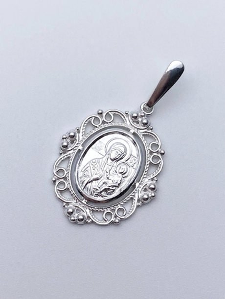 Образок из серебра/Без покрытия/Подвижное ухо/Иверская БМ