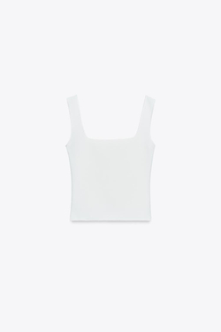 ZARA ТОП ИЗ ЭЛАСТИЧНОЙ ТКАНИ С ЦВЕТОЧНОЙ ВЫШИВКОЙ, БЕЛЫЙ