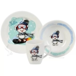 Набор детской посуды фарфор, 3 шт, Сноубордист, тарелка 17.5 см, салатник 360 мл, кружка 210 мл, Daniks