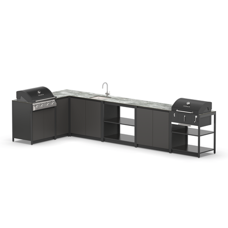 Угловой барбекю комплекс Lounge F-115SGBP, 4.1x1.8 м, черный/серый каспий