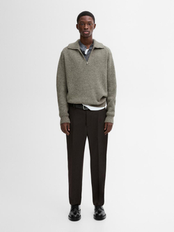 Massimo Dutti Свитер из смесового хлопка с воротником-стойкой, норка