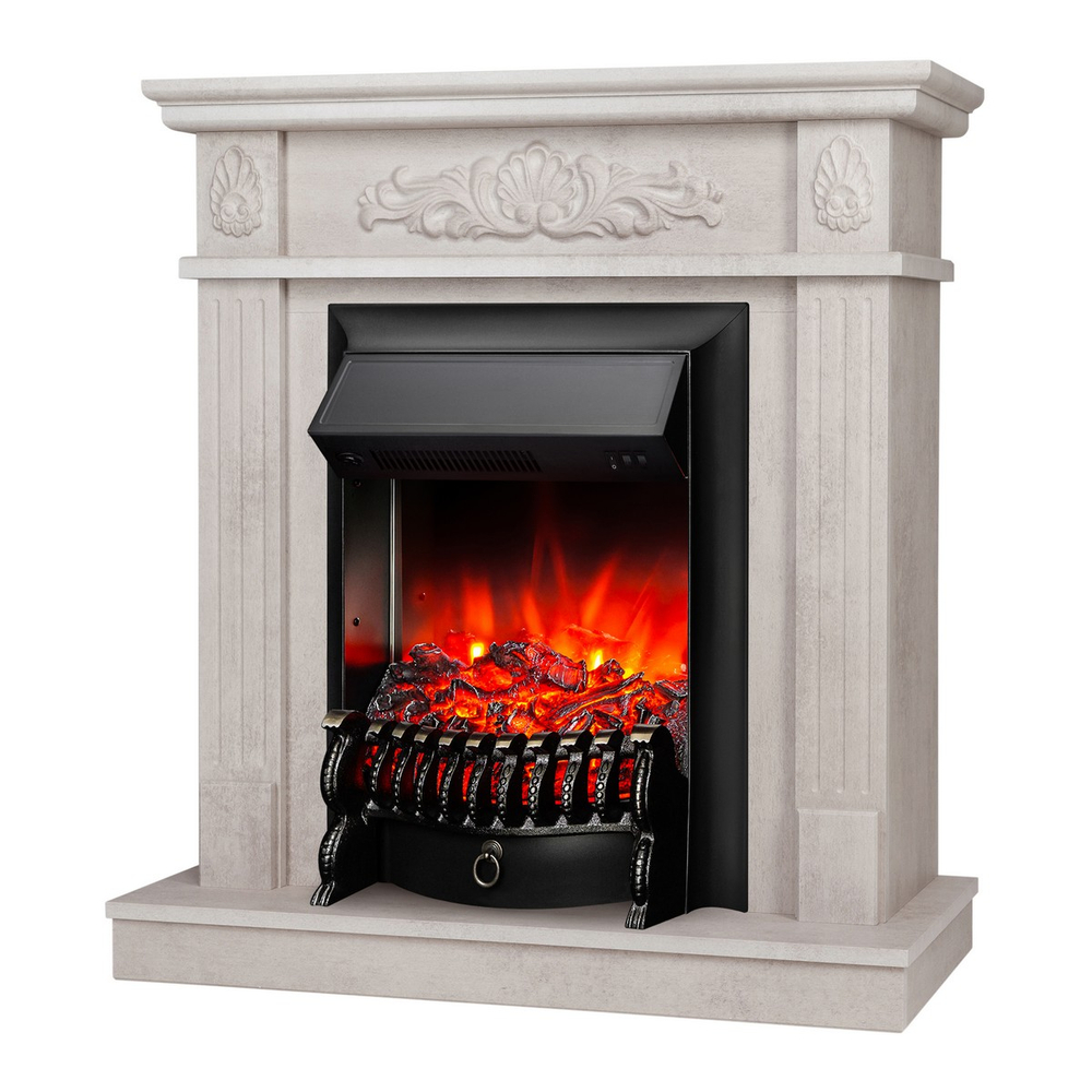 Электрокамин RealFlame Adelaida WT белый камень с очагом Fobos Lux Black